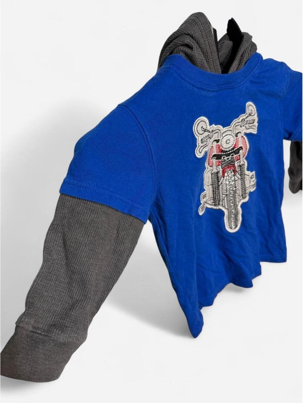 Garanimals Toddler 3T Layered Hoodie Blue Grey Motorcycle Shirt - Picture 5 of 8